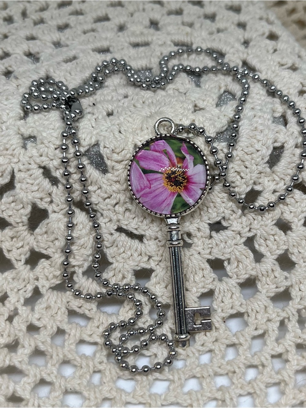 Handmade Cabochon Silver Key Pendant
